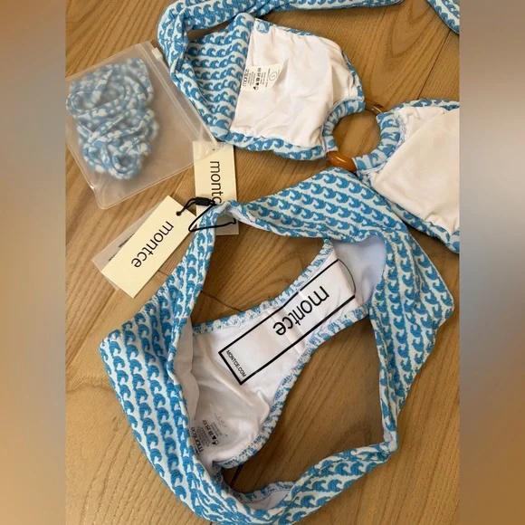 Montce Swim Bikini Set NWT Wave Repeat Tori Ties Bandeau Top & Lulu Bottoms S - Picture 6 of 13